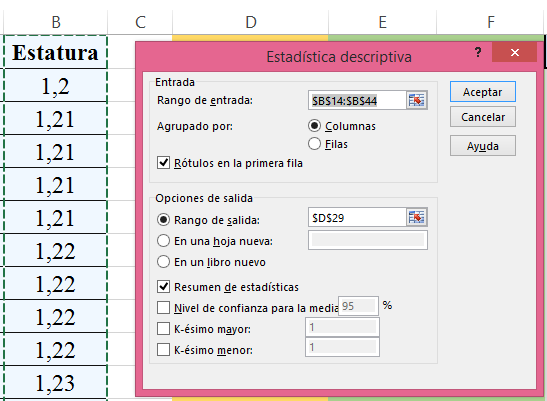 Excel Analisis datos Estadistica descriptiva