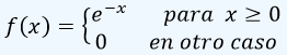 funcion de densidad de probabilidad f(x)=exp(-x) exponencial